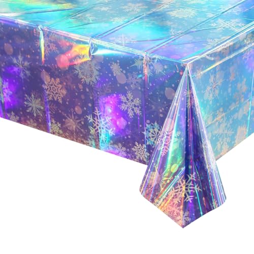 JIHUOO 3 Stück 137 x 274 cm Winter-Schneeflocke Kunststoff-Tischdecke rechteckige Tischdecken Weihnachten Urlaub Couchtisch Abdeckung Babyparty Tischabdeckung Frozen von JIHUOO
