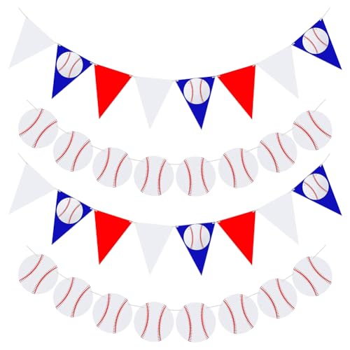 JIHUOO 4 Stück 3 m Baseball-Flagge, Banner, Sportball-Banner, Papier-Wimpelkette, Girlande, Geburtstag, Wimpelkette, Banner, Sport, Mottoparty, Girlande, Wandbehang Girlande von JIHUOO