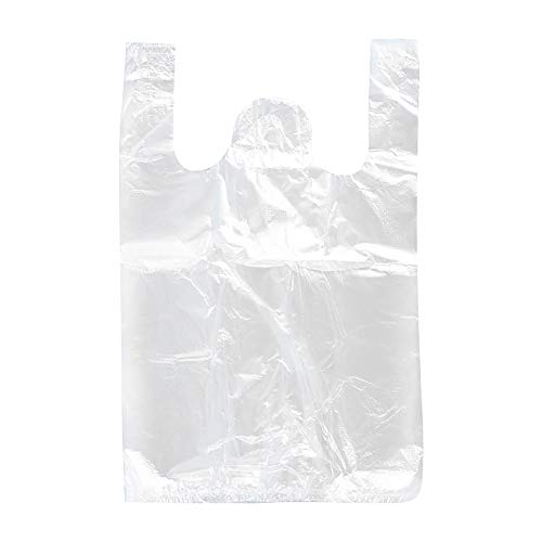 JIHUOO 100 Stück Klar Plastiktüte mit Henkeln Tragetüte Tragetaschen Einkaufstüten Hemdchentragetasche S von JIHUOO