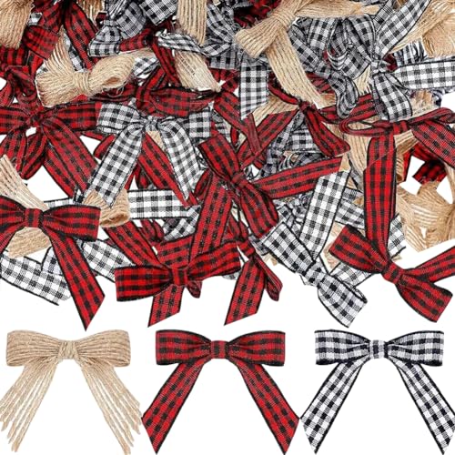 JIHUOO 120 Stück Mini-Juteschleifen, Weihnachtsschleifen, Büffelkariert, kleine karierte Schleifen, Geschenkpapier, Schleifen, Gingham-Band, Weihnachtsbaum-Schleifen, dekorativer Kranzschleifen JIHUOO 120 Stück Mini-Juteschleifen, Weihnachtsschleifen, Büffelkariert, kleine karierte Schleifen, Geschenkpapier, Schleifen, Gingham-Band, Weihnachtsbaum-Schleifen, dekorativer Kranzschleifen von JIHUOO