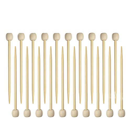 JIHUOO 20 Stück Holz Stricknadeln Einspitziges Häkelnadeln Jackenstricknadeln Stricknadelspiel mit Stopper von JIHUOO
