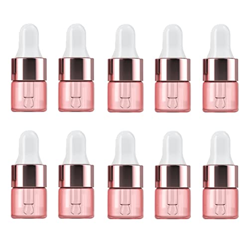 JIHUOO 30 Stück Rosa Glas Tropfflasche Leer Ätherisches Öl Parfümbehälter Flüssigkeitsflaschen Mini Kosmetik Fläschchen Probenbehälter 1 ml von JIHUOO