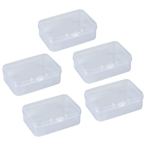 JIHUOO 5 Stück Rechteckige Kunststoff Boxen Leere Transparente Box Kleine Perlen Aufbewahrungsbehälter Klappdeckel Boxen für Kleine Gegenstände von JIHUOO