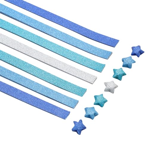 JIHUOO 540 Blatt Glitzer Stern Origami Papierstreifen Sparkling Star Faltstreifen Glücksstern Papierstreifen Paket DIY Papier für Geschenke Kunst Bastelbedarf Blau von JIHUOO