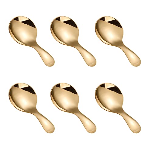 JIHUOO 6 Stücke Kleiner Salzlöffel aus Edelstahl Teelöffel Zuckerlöffel Löffel mit Kurzem Griff für Marmeladengläser Gewürze Kaffee Golden von JIHUOO