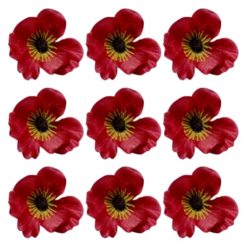 JIHUOO 60 Stück 8 cm künstliche Mohnblumen Stoff Mohnblumen Kunstblumenköpfe gefälschte Stiellose Blumen Gedenktag Dekoration Blume Halloween Hexe Party Blumendekorationen Rot von JIHUOO