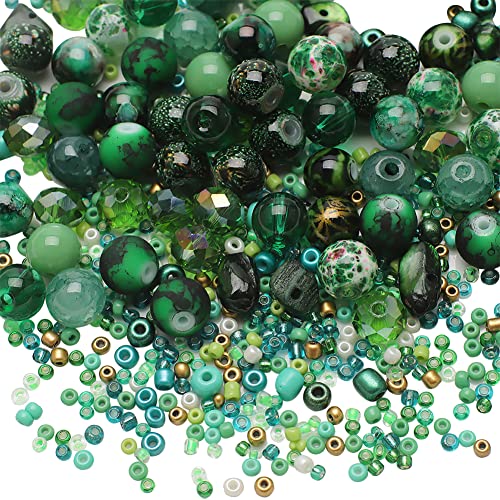 JIHUOO Glas Rocailles Perlen Bunte Acrylperlen Kunststoffperlen Mini Rund Perlen Pony Perlen Schmuckanhänger Bastelperlen Grün von JIHUOO