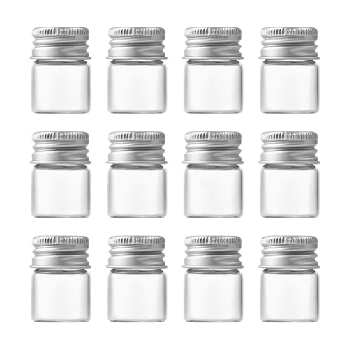 JIHUOO Mini-Glasfläschchen, transparent, 5 ml, kleine Fläschchen, Fläschchen, Fläschchen, Fläschchen, ätherische Öle, Laborfläschchen, leere nachfüllbare Ampullen mit Schraubverschluss, 12 Stück JIHUOO Mini-Glasfläschchen, transparent, 5 ml, kleine Fläschchen, Fläschchen, Fläschchen, Fläschchen, ätherische Öle, Laborfläschchen, leere nachfüllbare Ampullen mit Schraubverschluss, 12 Stück von JIHUOO