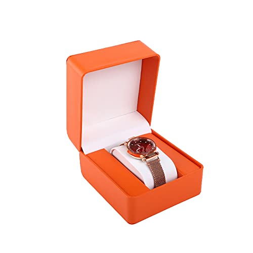 JIHUOO Single Grid PU Leder Uhrenbox Uhrenetui Uhr Geschenkbox Uhr Box Schmuck Box mit Kissen Orange von JIHUOO