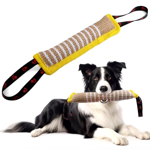 Hundespielzeug, unverwüstlich, Zugluftstopper, Spielzeug für Hunde, interaktiv, Kauseil, Spielzeug für Spiele mit 2 Griffen (gelb) von JIIENO