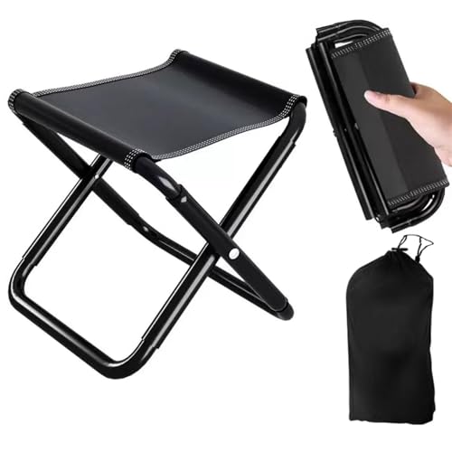 JIIENO Camping Hocker Tragbarer Klapphocker 30CM, Mini-Klapphocker und Leicht Sitz Falthocker Klappbar für Reisen Wandern Garten Angeln Grillen Strand mit Aufbewahrungsbeutel (Schwarz) von JIIENO