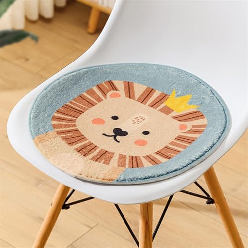 JIIENO Runde Stuhlkissen Sitzkissen Kinder Sitzkissen Stuhl Sitzpolster, Weich Sitz Auflage Cartoon Tier Bodenkissen Kinder Runden Kissen (Löwe,30 x 30 cm) von JIIENO