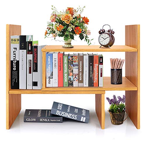 Bambus Schreibtisch Lagerung Organizer, Desktop Display Regal Rack, Mehrzweck-Bücherregal für Büro & Zuhause, erweiterbarer Desktop-Ständer, Bücherregal, Büro-Aufbewahrungsregal – Free Style Displa von JIIKOOAI