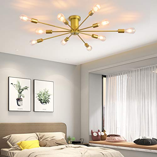 JIINOO 10 Lichter Moderner Kronleuchter Deckenleuchter Gold Industrielle Deckenlampe Mittelalter Semi Flush Mount Kronleuchter Deckenleuchte für Küche Esszimmer Wohnzimmer Schlafzimmer Beleuchtung von JIINOO