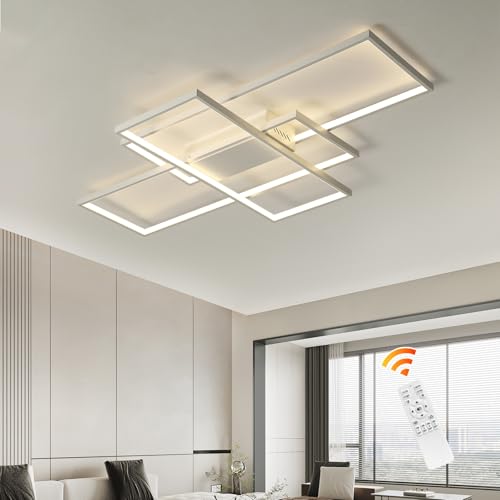 JIINOO Deckenleuchte Dimmbarer LED Kronleuchter mit Fernbedienung,Moderne 50W 3-Schicht Quadratische Deckenlampe Acryl Unterputz Deckenleuchten Leuchten für Schlafzimmer Esszimmer Wohnzimmer Büro von JIINOO