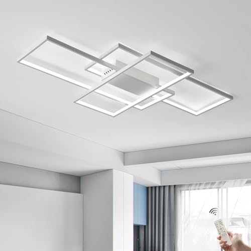 JIINOO Dimmbare Deckenleuchte, 110cm Unterputz Deckenleuchte Fernbedienung Moderner Kronleuchter, 70W Quadratisches Acryl in der Nähe der Deckenleuchte für Schlafzimmer Wohnzimmer, weiß von JIINOO
