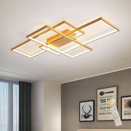 JIINOO Dimmbare Deckenleuchte 50W,3 Quadratische Gold LED Deckenleuchten mit Fernbedienung 3 Farben,Moderne LED Kronleuchter Unterputz Deckenlampe Leuchten für Wohnzimmer Esszimmer Schlafzimmer Küche von JIINOO