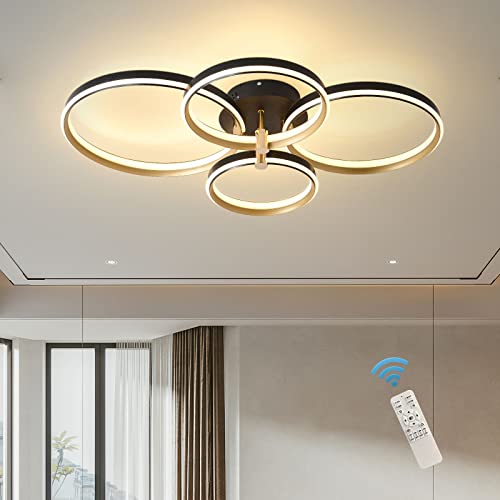 JIINOO Dimmbare LED-Deckenleuchte, moderne 4-Ringe-Deckenleuchte mit Fernbedienung, 50-W-Gold-Deckenleuchten für Wohnzimmer, Schlafzimmer, Küche, Flur, Esszimmer, Büro 3 Farben von JIINOO