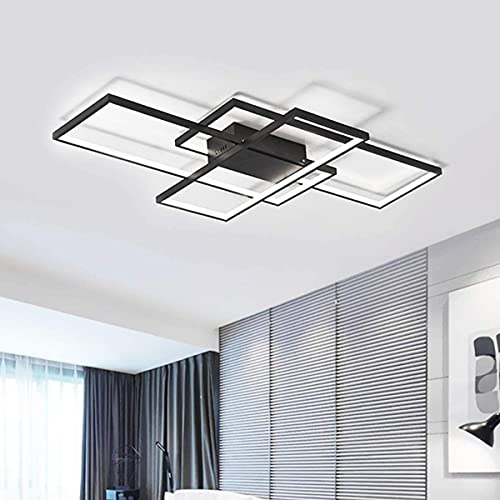 JIINOO LED Deckenleuchte,50W Moderne Deckenleuchten,3-Squares Aluminium Acryl Schwarz Kronleuchter, Moderne Einfache Unterputz Deckenlampe für Esszimmer Wohnzimmer Arbeitszimmer Küche,Cool White/6000K von JIINOO