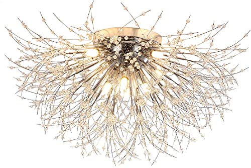 JIINOO Moderne Feuerwerk Kristall Kronleuchter,8-flammig Löwenzahn Deckenleuchte Deckenlampe Kristallleuchten Deckenbeleuchtung LED Pendelleuchten für Wohnzimmer Schlafzimmer (Ohne Glühbirne) von JIINOO