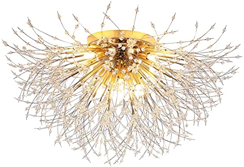 JIINOO Moderne Feuerwerk Kronleuchter, 8-flammig Löwenzahn Deckenlampe Deckenleuchte Halbbündige Kristallleuchten Deckenbeleuchtung LED Pendelleuchten für Wohnzimmer Schlafzimmer (Ohne Glühbirne) von JIINOO
