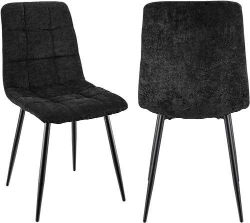 JIJIAN 2er Set Esszimmerstühle, Gepolsterte Stühle mit Leinenstoff und Schwarzen Metallbeinen, Schachbrettmuster, Esszimmerstühle für Esszimmer Wohnzimmer Schlafzimmer Küche Lounge Rezeption von JIJIAN