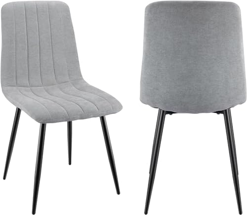 JIJIAN 2er Set Esszimmerstühle, Gepolsterte Stühle mit Leinenstoff und Schwarzen Metallbeinen, Streifendesign, Esszimmerstühle für Esszimmer Wohnzimmer Schlafzimmer Küche Rezeption von JIJIAN