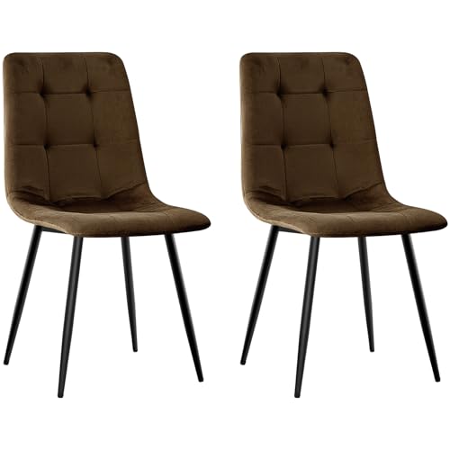 JIJIAN 2er Set Esszimmerstühle, Polsterstuhl Stühle mit Samtstoff und Schwarzen Metallbeinen, Küchenstühle mit 120 kg Tragkraft, Braun von JIJIAN