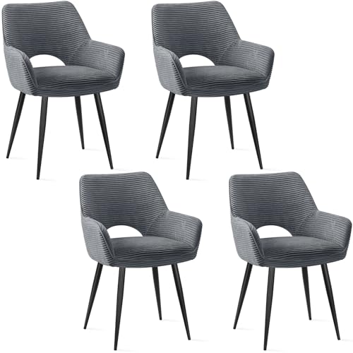 JIJIAN 4er Set Esszimmerstuhl mit Armlehne, Küchenstuhl, Moderner Polsterstuhl mit Stoffrückenlehne für Küche, Esszimmer, Schlafzimmer, Grau von JIJIAN