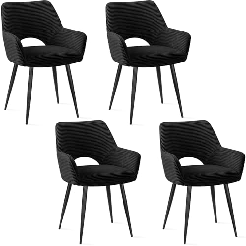 JIJIAN 4er Set Esszimmerstuhl mit Armlehne, Küchenstuhl, Moderner Polsterstuhl mit Stoffrückenlehne für Küche, Esszimmer, Schlafzimmer, Schwarz von JIJIAN