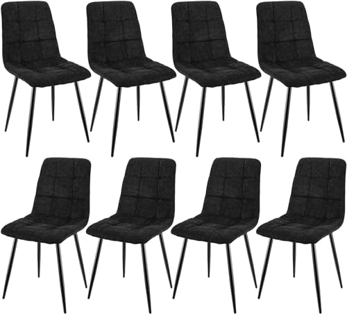 JIJIAN 8er Set Esszimmerstühle, Gepolsterte Stühle mit Leinenstoff und Schwarzen Metallbeinen, Schachbrettmuster, Esszimmerstühle für Esszimmer Wohnzimmer Schlafzimmer Küche Lounge Rezeption von JIJIAN