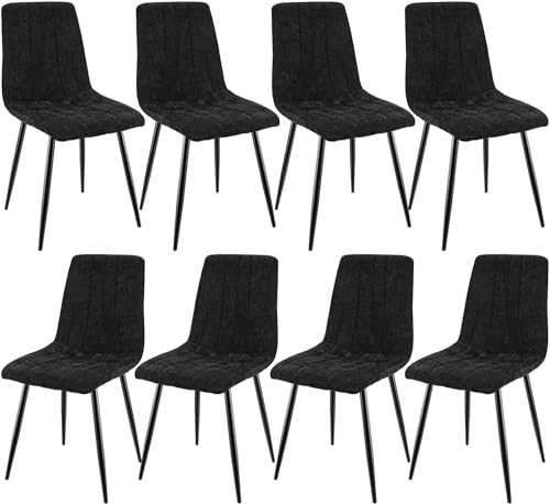 JIJIAN 8er Set Esszimmerstühle, Gepolsterte Stühle mit Leinenstoff und Schwarzen Metallbeinen, Streifendesign, Esszimmerstühle für Esszimmer Wohnzimmer Schlafzimmer Küche Rezeption von JIJIAN