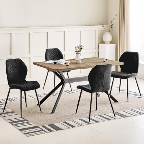 JIJIAN Essgruppen mit Dunkelbraun Holz Esstisch und 4 Schwarzer Stühle, Rechteckiger Esstisch in 140 x 80 x 76 cm mit 4 Ergonomischer Design Leinen Esszimmerstühle, für Esszimmer, Küche, Wohnzimmer JIJIAN Essgruppen mit Dunkelbraun Holz Esstisch und 4 Schwarzer Stühle, Rechteckiger Esstisch in 140 x 80 x 76 cm mit 4 Ergonomischer Design Leinen Esszimmerstühle, für Esszimmer, Küche, Wohnzimmer von JIJIAN