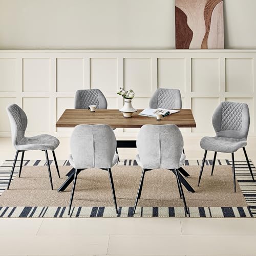 JIJIAN Essgruppen mit Dunkelbraun Holz Esstisch und 6 Grauer Stühle, Rechteckiger Esstisch in 140 x 80 x 76 cm mit 6 Ergonomischer Design Leinen Esszimmerstühle, für Esszimmer, Küche, Wohnzimmer JIJIAN Essgruppen mit Dunkelbraun Holz Esstisch und 6 Grauer Stühle, Rechteckiger Esstisch in 140 x 80 x 76 cm mit 6 Ergonomischer Design Leinen Esszimmerstühle, für Esszimmer, Küche, Wohnzimmer von JIJIAN