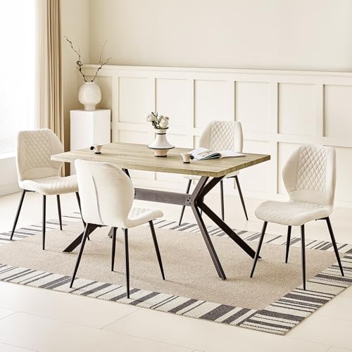 JIJIAN Essgruppen mit Heller Holz Esstisch und 4 Beige Stühle, Rechteckiger Esstisch in 140 x 80 x 76 cm mit 4 Ergonomischer Design Leinen Esszimmerstühle, für Esszimmer, Küche, Wohnzimmer JIJIAN Essgruppen mit Heller Holz Esstisch und 4 Beige Stühle, Rechteckiger Esstisch in 140 x 80 x 76 cm mit 4 Ergonomischer Design Leinen Esszimmerstühle, für Esszimmer, Küche, Wohnzimmer von JIJIAN