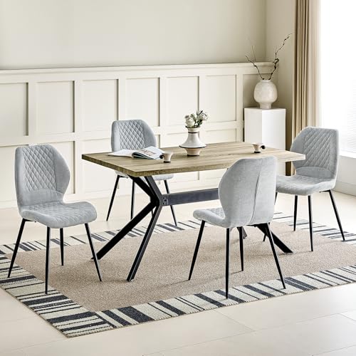 JIJIAN Essgruppen mit Heller Holz Esstisch und 4 Grauer Stühle, Rechteckiger Esstisch in 140 x 80 x 76 cm mit 4 Ergonomischer Design Leinen Esszimmerstühle, für Esszimmer, Küche, Wohnzimmer JIJIAN Essgruppen mit Heller Holz Esstisch und 4 Grauer Stühle, Rechteckiger Esstisch in 140 x 80 x 76 cm mit 4 Ergonomischer Design Leinen Esszimmerstühle, für Esszimmer, Küche, Wohnzimmer von JIJIAN