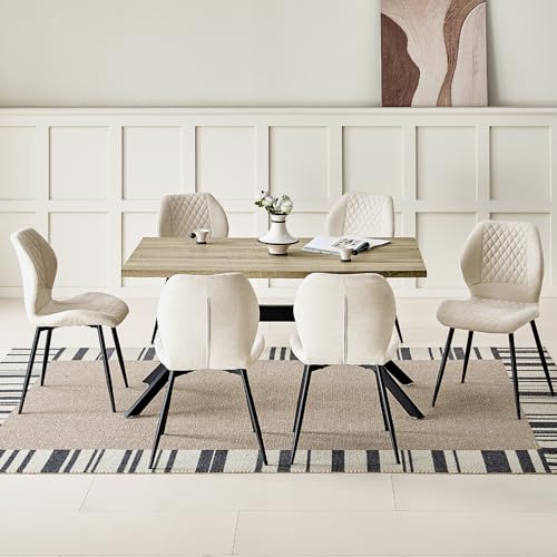 JIJIAN Essgruppen mit Heller Holz Esstisch und 6 Beige Stühle, Rechteckiger Esstisch in 140 x 80 x 76 cm mit 6 Ergonomischer Design Leinen Esszimmerstühle, für Esszimmer, Küche, Wohnzimmer JIJIAN Essgruppen mit Heller Holz Esstisch und 6 Beige Stühle, Rechteckiger Esstisch in 140 x 80 x 76 cm mit 6 Ergonomischer Design Leinen Esszimmerstühle, für Esszimmer, Küche, Wohnzimmer von JIJIAN