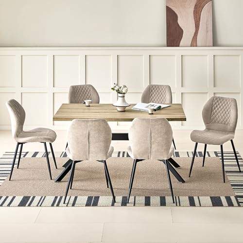 JIJIAN Essgruppen mit Heller Holz Esstisch und 6 Brauner Stühle, Rechteckiger Esstisch in 140 x 80 x 76 cm mit 6 Ergonomischer Design Leinen Esszimmerstühle, für Esszimmer, Küche, Wohnzimmer JIJIAN Essgruppen mit Heller Holz Esstisch und 6 Brauner Stühle, Rechteckiger Esstisch in 140 x 80 x 76 cm mit 6 Ergonomischer Design Leinen Esszimmerstühle, für Esszimmer, Küche, Wohnzimmer von JIJIAN