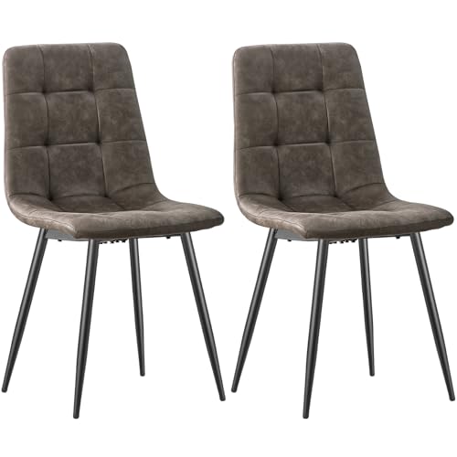 JIJIAN Esszimmerstühle 2er Set, Techno Stoff Küchenstühle, Polsterstühle, Wohnzimmerstühle mit schwarzen Metallfüßen, für Esszimmer, Wartezimmer und Wohnzimmer, Brauner von JIJIAN