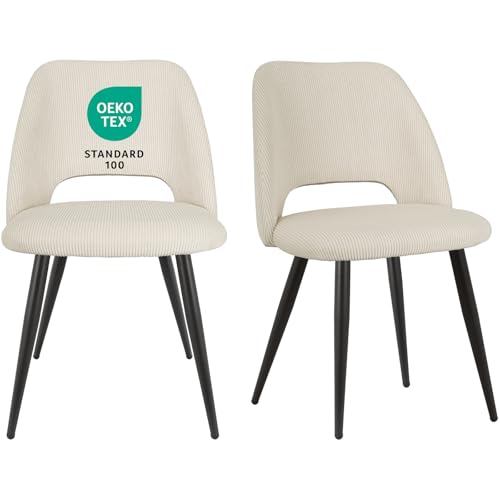 JIJIAN Esszimmerstühle 2er Set, Stühle Esszimmer, Küchenstühle, Wohnzimmer Essstühle mit Ausschnitt Rückenlehne Streifen Samt Stuhl, Gepolsterte Stühle für Esszimmer, Küche, Schlafzimmer, Beige von JIJIAN