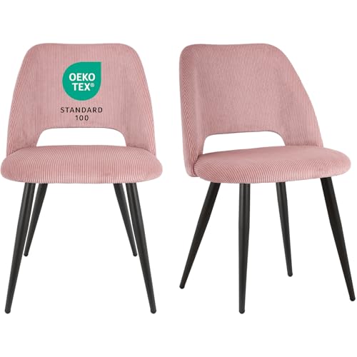 JIJIAN Esszimmerstühle 2er Set, Stühle Esszimmer, Küchenstühle, Wohnzimmer Essstühle mit Ausschnitt Rückenlehne Streifen Samt Stuhl, Gepolsterte Stühle für Esszimmer, Küche, Schlafzimmer, Rosa von JIJIAN