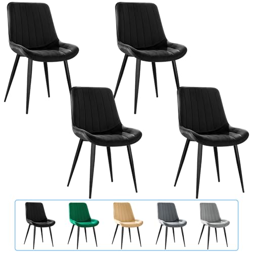 JIJIAN Esszimmerstühle 4er Set, Küchenstühle, Polsterstühle, Wohnzimmerstühle, Design Stuhl mit Rückenlehne, Sitz aus Samt mit schwarzen Metallbeinen, Schwarzer von JIJIAN