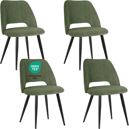 JIJIAN Esszimmerstühle 4er Set, Stühle Esszimmer, Küchenstühle, Wohnzimmer Essstühle mit Ausschnitt Rückenlehne Streifen Samt Stuhl, Gepolsterte Stühle für Esszimmer, Küche, Schlafzimmer, Grün von JIJIAN