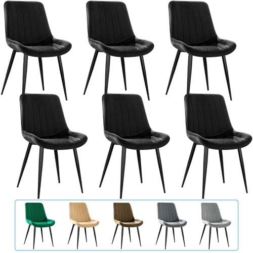 JIJIAN Esszimmerstühle 6er Set, Küchenstühle, Polsterstühle, Wohnzimmerstühle, Design Stuhl mit Rückenlehne, Sitz aus Samt mit schwarzen Metallbeinen, Schwarzer von JIJIAN