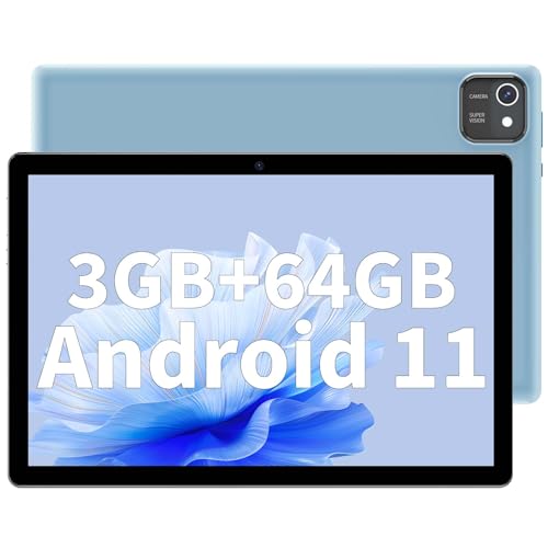 JIKOCXN 10 Zoll Tablet, Android Tablet with 3GB RAM+64GB ROM 512GB Erweiterung, Quad Core Prozessor Tablet PC, 1280 x 800 IPS HD Bildschirm, 6000mAh Akku, Dual Kamera, GPS, WiFi (Blau) von JIKOCXN