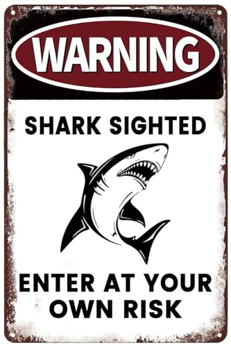 JIKSJVNA Lustiges Warn-Blechschild mit Hai-Motiv "Enter at Your Own Risk", mit grafischer Grafik, gefährliches Metallschild für den Außenbereich, Pool-Dekoration, 30,5 x 20,3 cm JIKSJVNA Lustiges Warn-Blechschild mit Hai-Motiv "Enter at Your Own Risk", mit grafischer Grafik, gefährliches Metallschild für den Außenbereich, Pool-Dekoration, 30,5 x 20,3 cm von JIKSJVNA