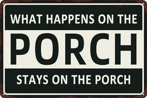 JIKSJVNA Metall-Blechschild im Vintage-Stil, Aufschrift "What Happens On The Porch Stays On The Porch", Vintage-Look, Metalldekoration, Kunstschild für Zuhause, Wohnzimmer, Badezimmer, Bauernhof JIKSJVNA Metall-Blechschild im Vintage-Stil, Aufschrift "What Happens On The Porch Stays On The Porch", Vintage-Look, Metalldekoration, Kunstschild für Zuhause, Wohnzimmer, Badezimmer, Bauernhof von JIKSJVNA