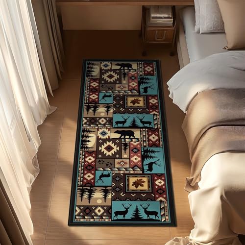 Rustikaler Teppich für den Eingangsbereich, Ahornblatt, Bär, Elch, Hirsch, Land, Flur, waschbar, für den Innenbereich, rutschfest, Vintage-Teppich für Schlafzimmer Rustikaler Teppich für den Eingangsbereich, Ahornblatt, Bär, Elch, Hirsch, Land, Flur, waschbar, für den Innenbereich, rutschfest, Vintage-Teppich für Schlafzimmer von JILANGCA