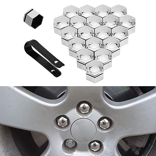 JILEIOK 20 Stück Radschraubenkappen für Jaguar XFL XE XJ XJL F Pace X761, Sechskant Reifenmutterabdeckungen Mit Demontagewerkzeugen Staubdicht Diebstahlschutz ZubehöR,A/Silver-B/19mm von JILEIOK