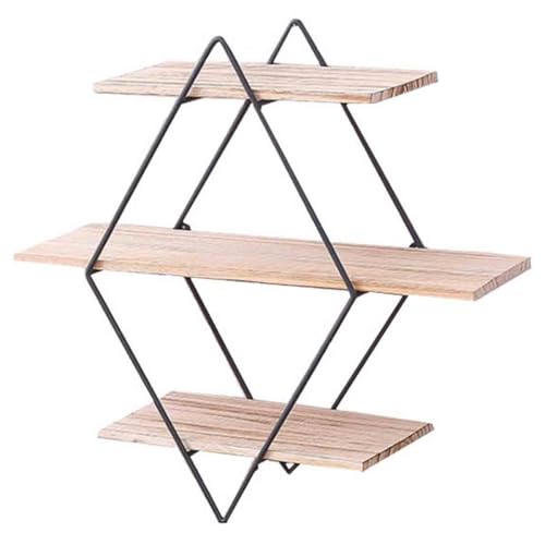 JILILAL Rhombus-Wandregal, Wandbücherregal Aus Schmiedeeisen Und Holz, Hängeablage for Den Eingang, Kreative Wandtrennwand, Wohnzimmerdekoration von JILILAL